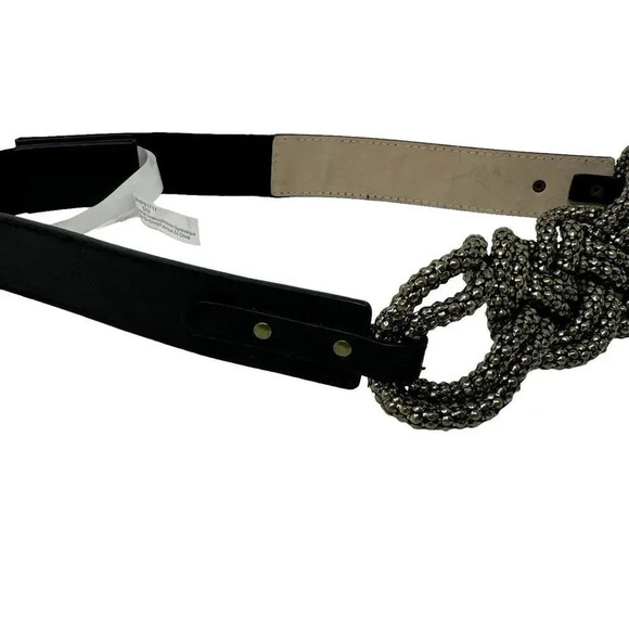 Womens Black & bronze gold chunky metal knot stretch belt avant garde size small - Picture 4 of 8